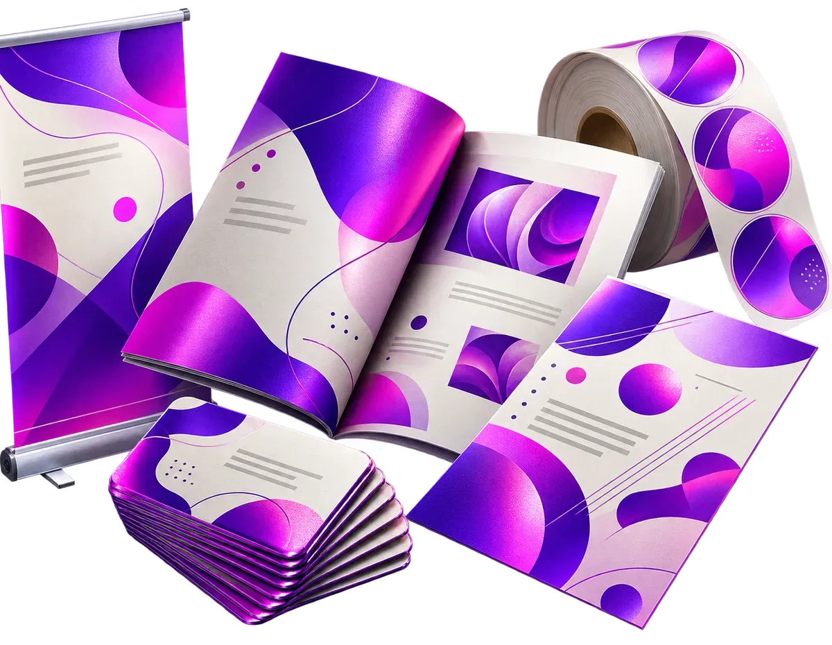 Cartes de visite, flyers, brochure et kakémono aux couleurs d’une même entreprise