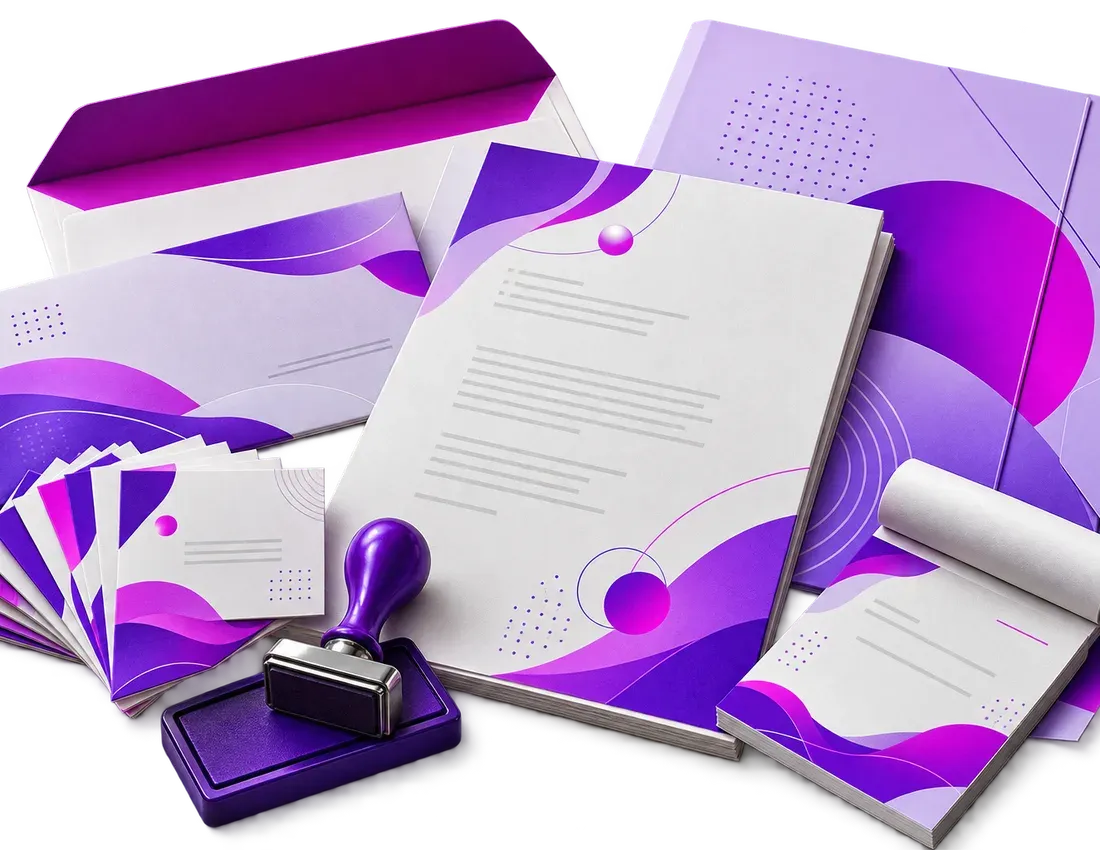 Cartes de visite, papier à en-tête et enveloppes assortis