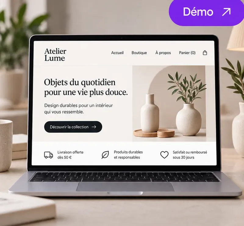 Ordinateur portable affichant une boutique en ligne d’objets de décoration
