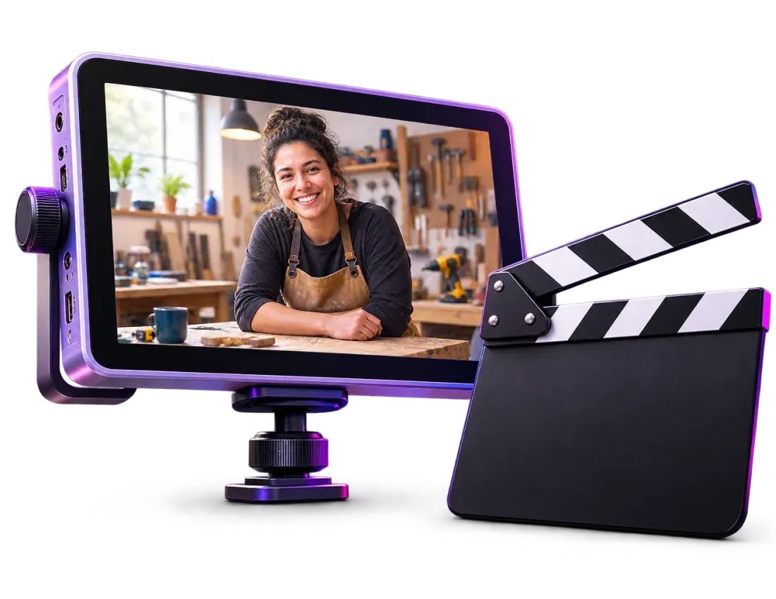 Moniteur de tournage montrant un artisan dans son atelier